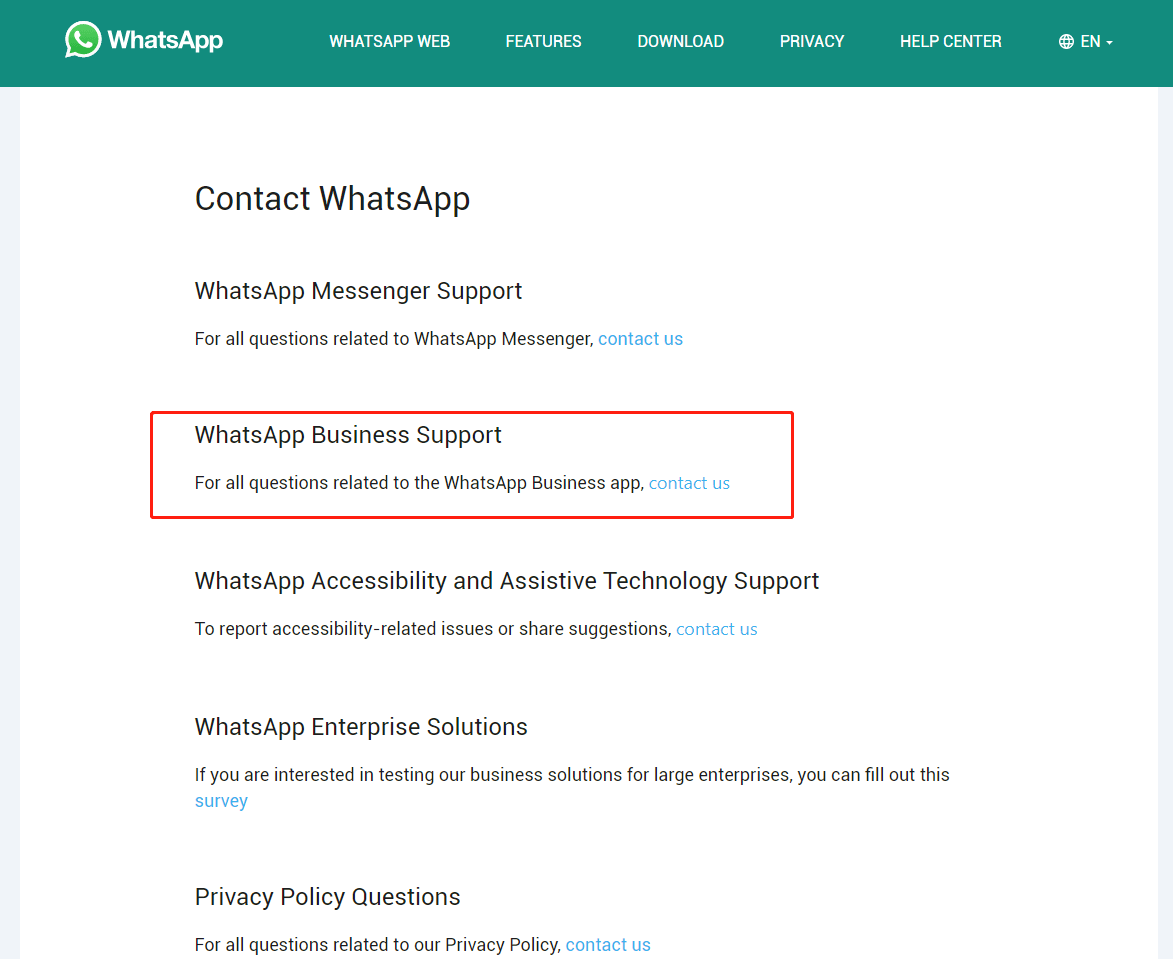 WhatsApp Business Support